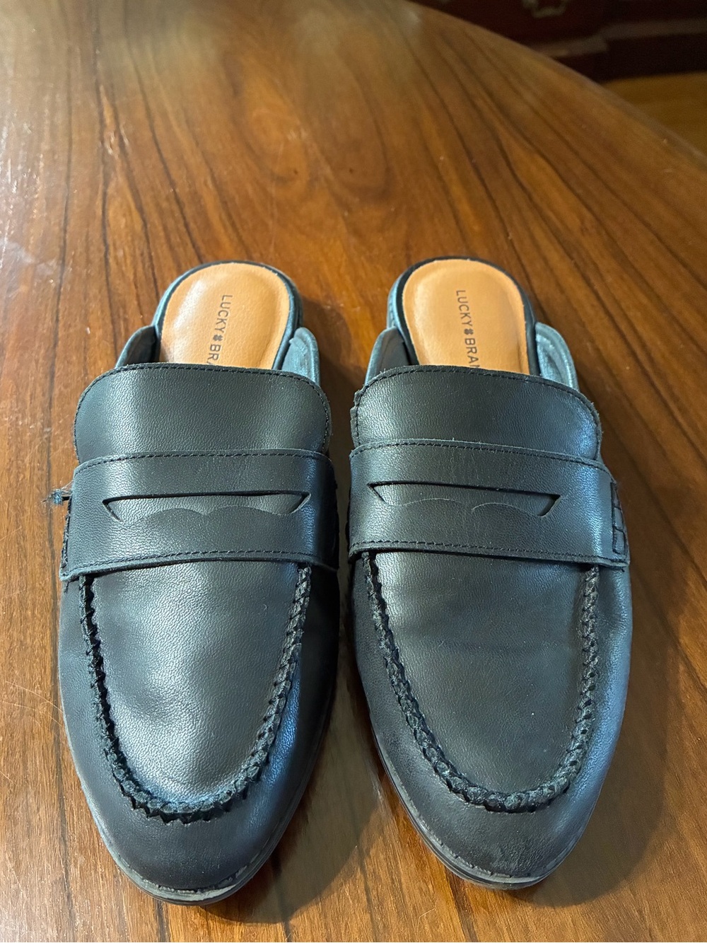 Lucky Brand Black Leather Penny Loafer Slip-On Mules